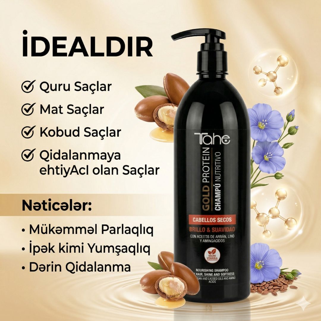 Şampun Tahe Gold Protein Shampoo Repair 1000 ml — Mallar, Bakı (3)