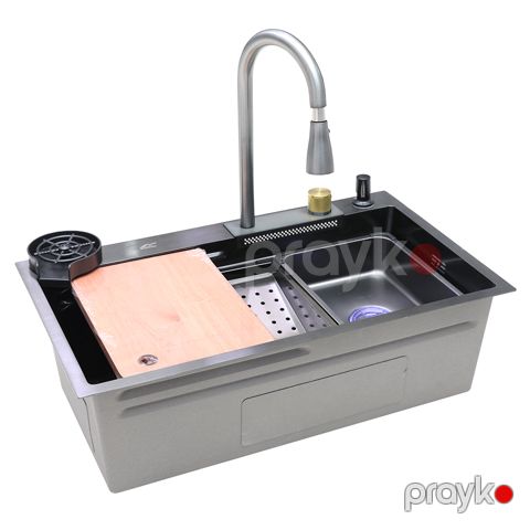 Mətbəx çanağı LS-7545FA1-B SS201 3.0+0.8 750x450x220 qara — Bakı