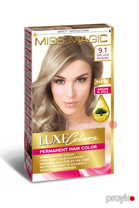 Saçlar üçün boya Miss Magic Luxe Colors 9.1 Açıq kül sarışın, 108 q — Bakı