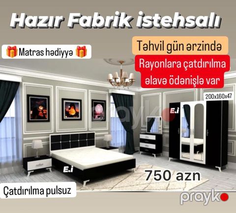 Yataq otağı dəsti – hazır fabrik istehsalı Komplektə daxildir: - 2 — Bakı