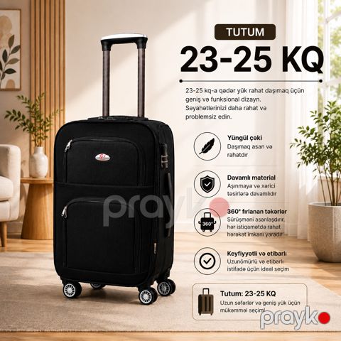 Çamadan 4 təkərli, qara, parça, ölçü 2XL — Bakı