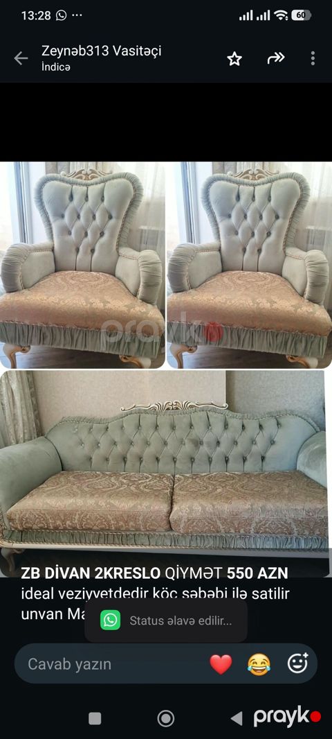 *ZB* *Divan 2KRESLO* Qiymət *550 AZN* ideal veziyyetdedir köç səbəbi — Bakı