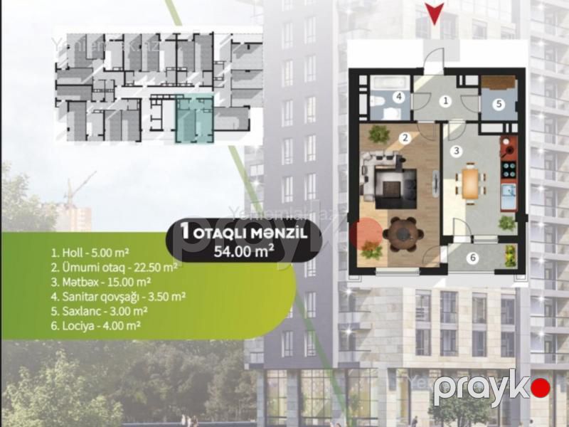 Satılır 1 otaqlı Bina evi menzil (Yeni tikili), 53 m², Binəqədi rayonu — Mənzil, Bakı (4)