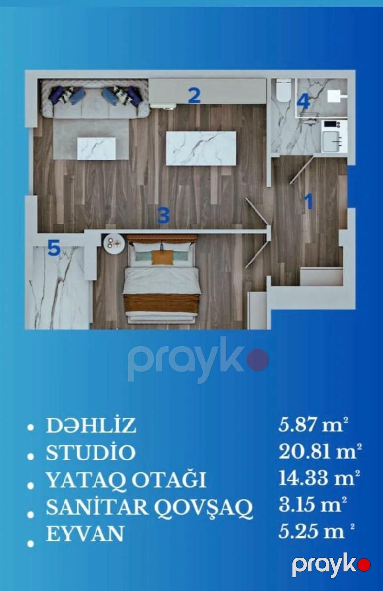 Satılır 2 otaqlı yeni tikili 50 m² — Mənzil, Bakı (3)