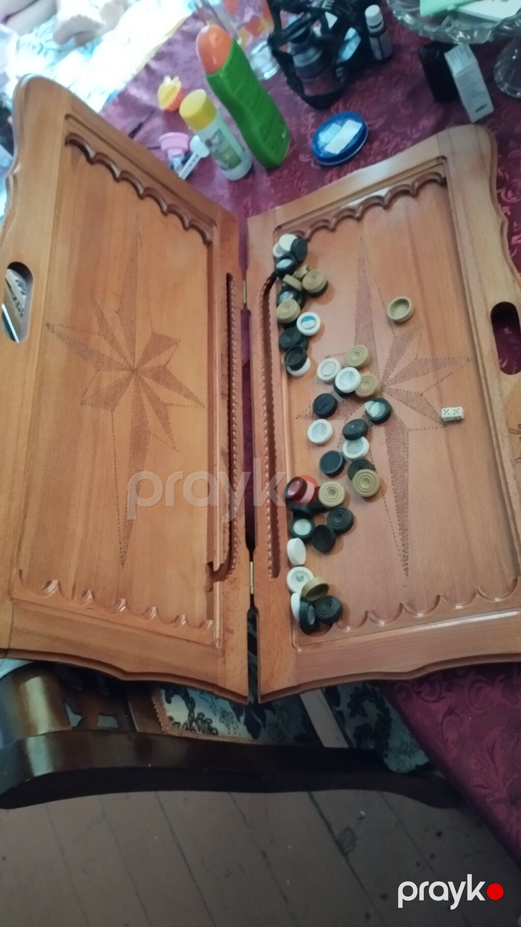 Taxta nərd dəsti - Material: qoz ağac, laklı səth - Üzəri əl işi — Şax, şəkəh, nard, Astara (5)