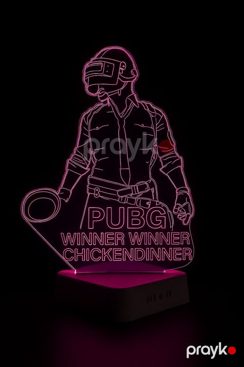 Masaüstü 3D LED akril lampa Pubg Winner, çəhrayı, 20x30 sm - lightdekor063 — Bakı