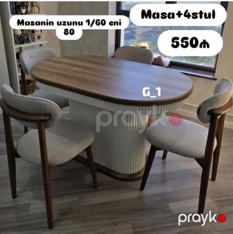 Mətbəx üçün, Yeni, Açılmayan, Oval masa, 4 stul — Digah