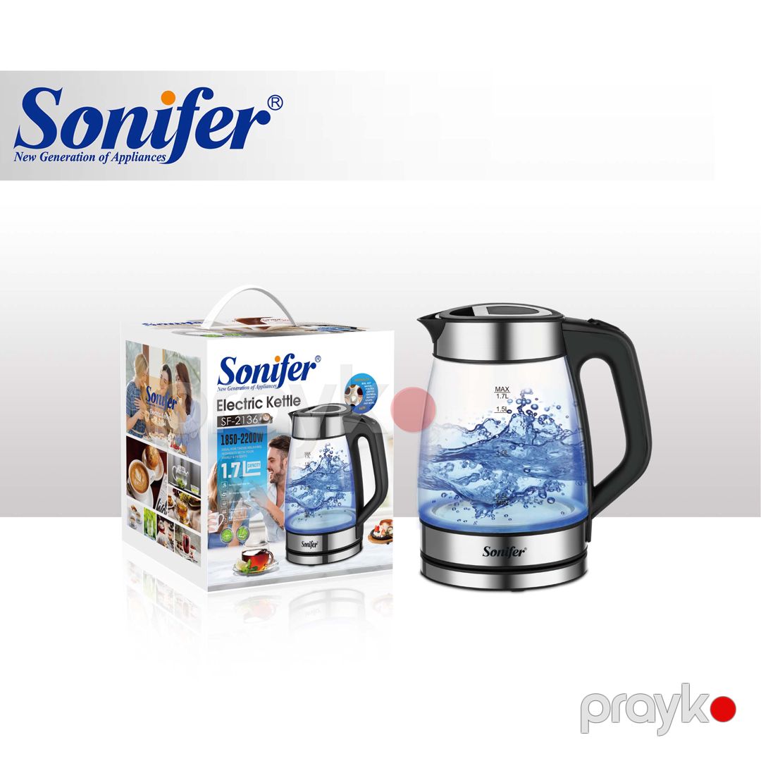 Sonifer SF-2136 Elektrikli Şüşə Çaydan 1.7L 2200W LED İşıqlı və Paslanmaz Polad Qapaqlı — Elektrik çaydanları və termoslar, Bakı (4)