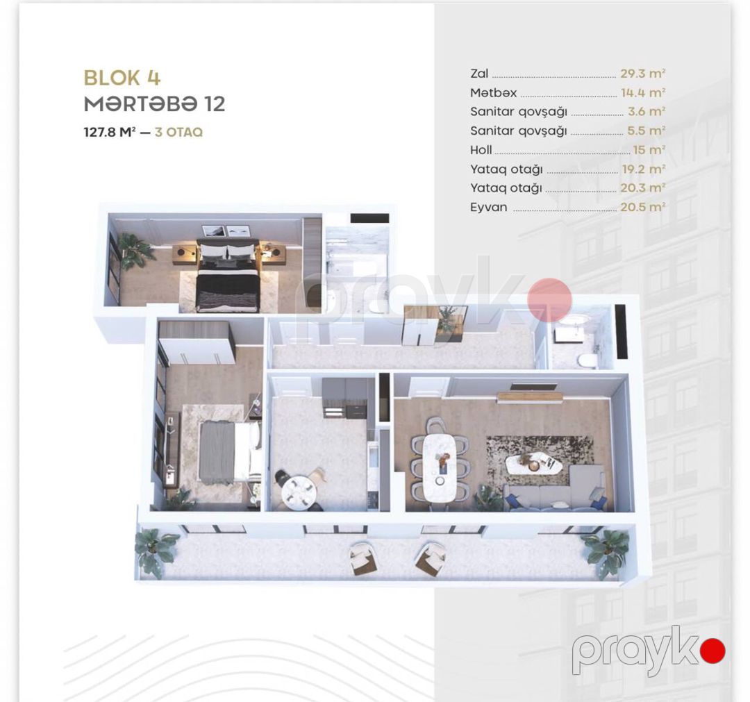 Satılır 3 otaqlı yeni tikili 130 m² — Mənzil, Bakı (4)