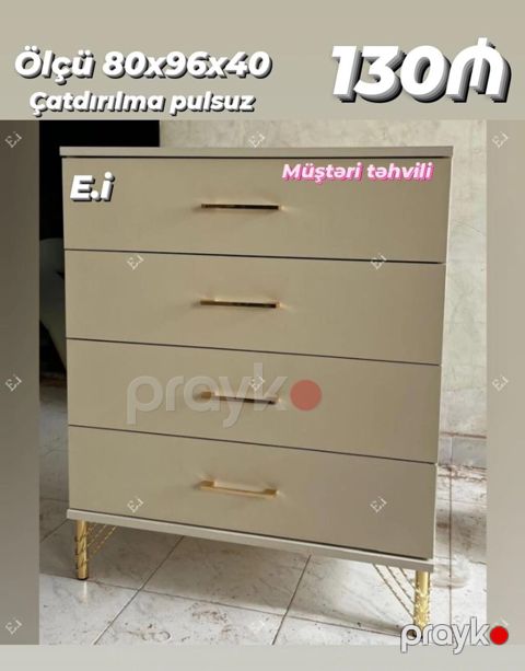 Dördlü şkaf-komod - Ölçü: 80 x 96 x 40 sm - Rəng: krem/bej - 4 ədəd