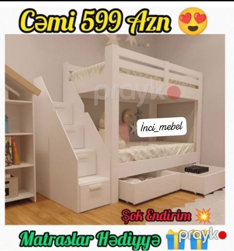 Oğlan və qız üçün, Yeni, Çarpayı, Matras ilə, Siyirməli, Laminat — Bakı
