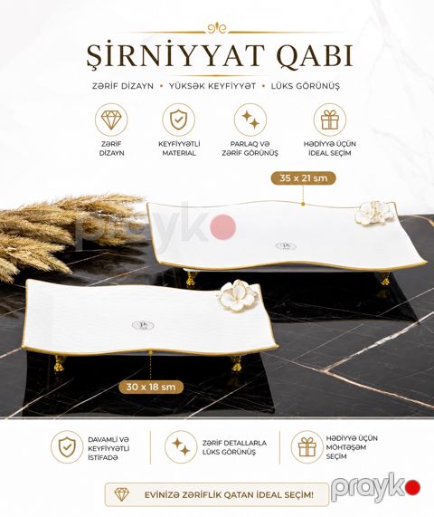 Şirniyyat qabı dəsti Crystal Gallery, keramika, ağ, 2 əd — Bakı