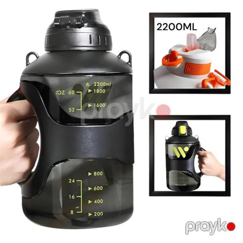 İdman su qabı Gymnic 1229085, qara, plastik, 2200 ml — Bakı