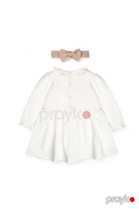 Qızlar üçün gündəlik don dəsti Babycosy, 2-li: don və saç bandı, ekru-qəhvəyi, 12-18 ay, %100 orqanik pambıq - 8683529324424 — Bakı