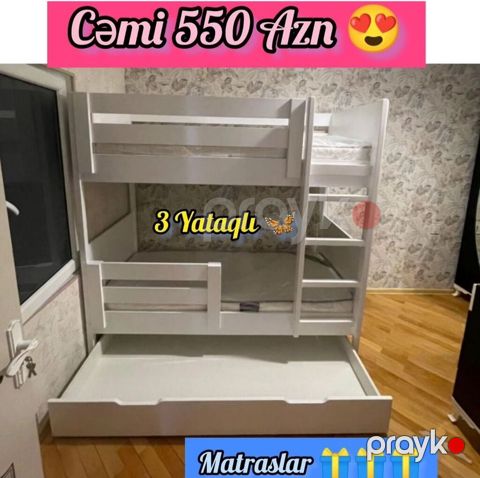 Oğlan və qız üçün, Yeni, Çarpayı, Matras ilə, Siyirməli, Taxta — Bakı