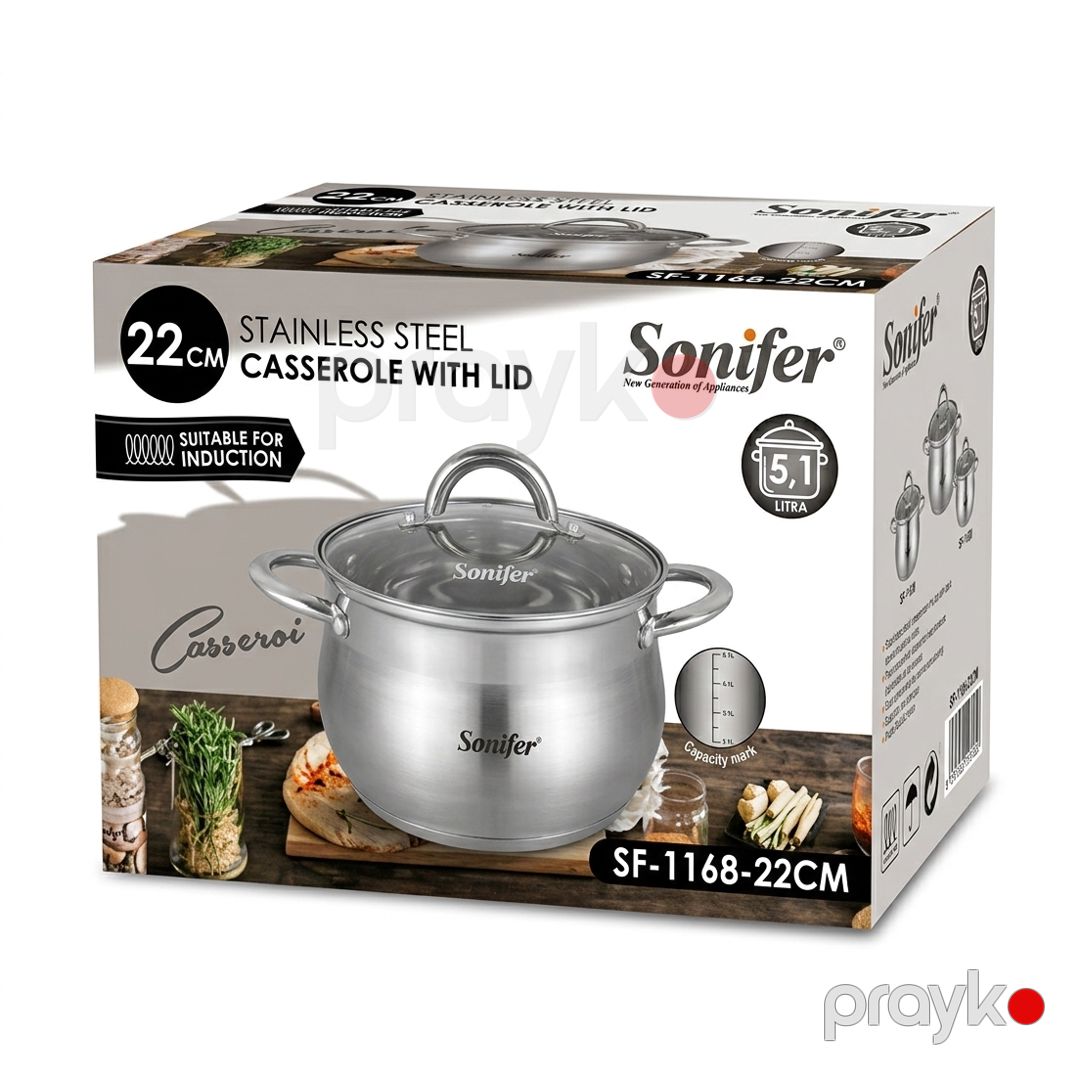 Sonifer SF-1168-22CM Paslanmaz Polad Qazan – 5.1 Litr — Digər mətbəx texnikası, Bakı (2)