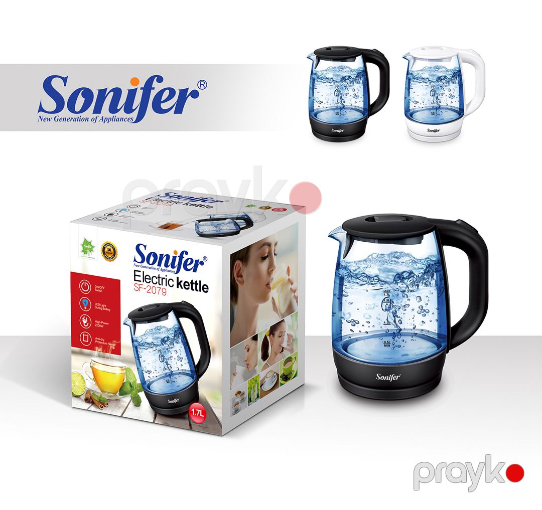 Sonifer SF-2079 Şüşə Elektrikli Çaydan 1.7L 2200W LED İşıqlı və Avtomatik Sönmə Funksiyalı — Elektrik çaydanları və termoslar, Bakı (5)