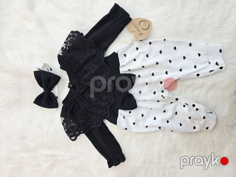 Qızlar üçün bodi 52256919, qara/ağ, pambıq, ölçü 0-3 ay — Bakı