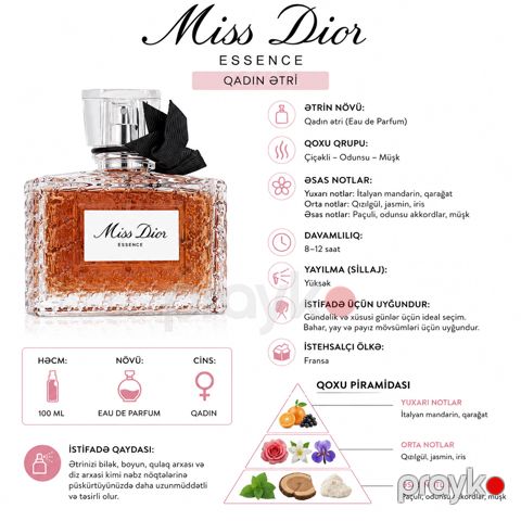 No Brand Miss Dior Essence qadınlar üçün ətir suyu 100 ml AZ-93939 — Bakı