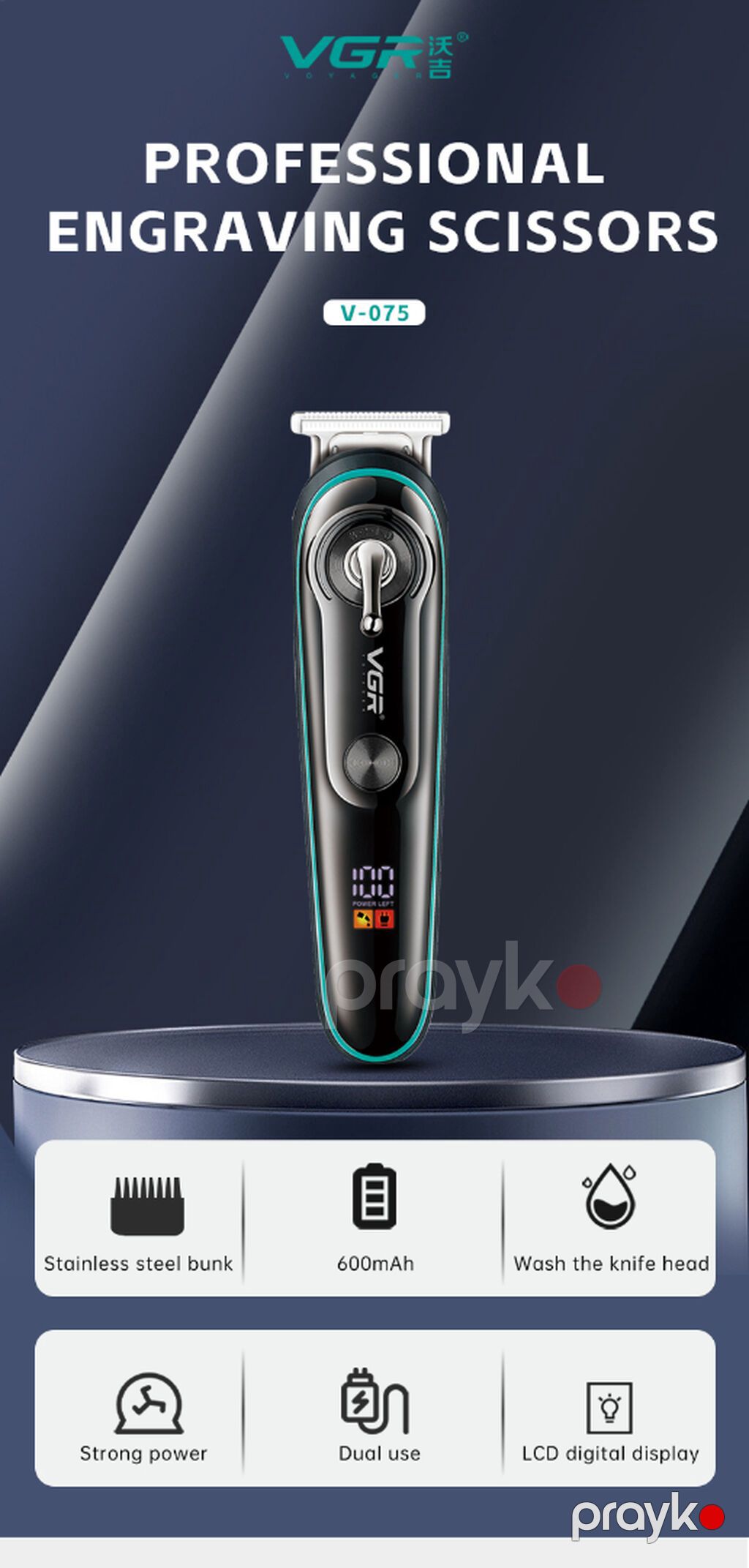 Saqqal üçün trimmer VGR 075 Cord Cordles 500mAh Metal Blades — Saç kəsmə maşınları, Bakı (8)