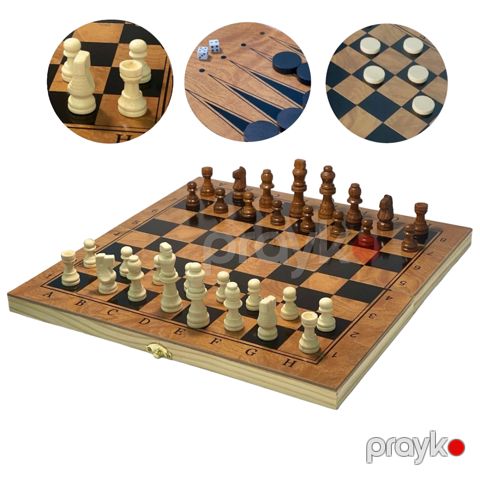 Şahmat + dama + nərd 3-ü 1-də No.G29, taxta, qəhvəyi/qara, 25x25 sm — Bakı