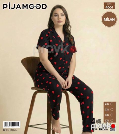 Şalvarlı pijama dəsti qadınlar üçün Pijamood 4651_RB, pambıq, qara, ölçü 4XL — Bakı