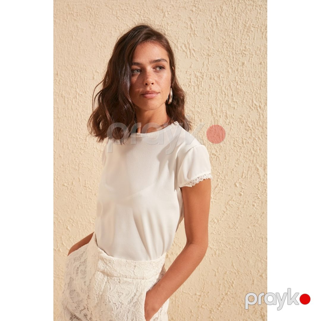 Qadınlar üçün qısaqol bluz MRD-112029, ağ, polyester, ölçü M — Mallar, Bakı (3)