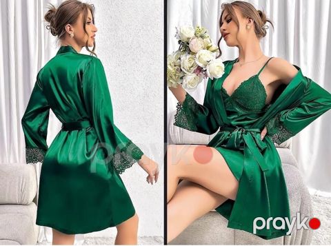 Qadınlar üçün kombinasiya 8850, yaşıl, atlas, ölçü M — Bakı