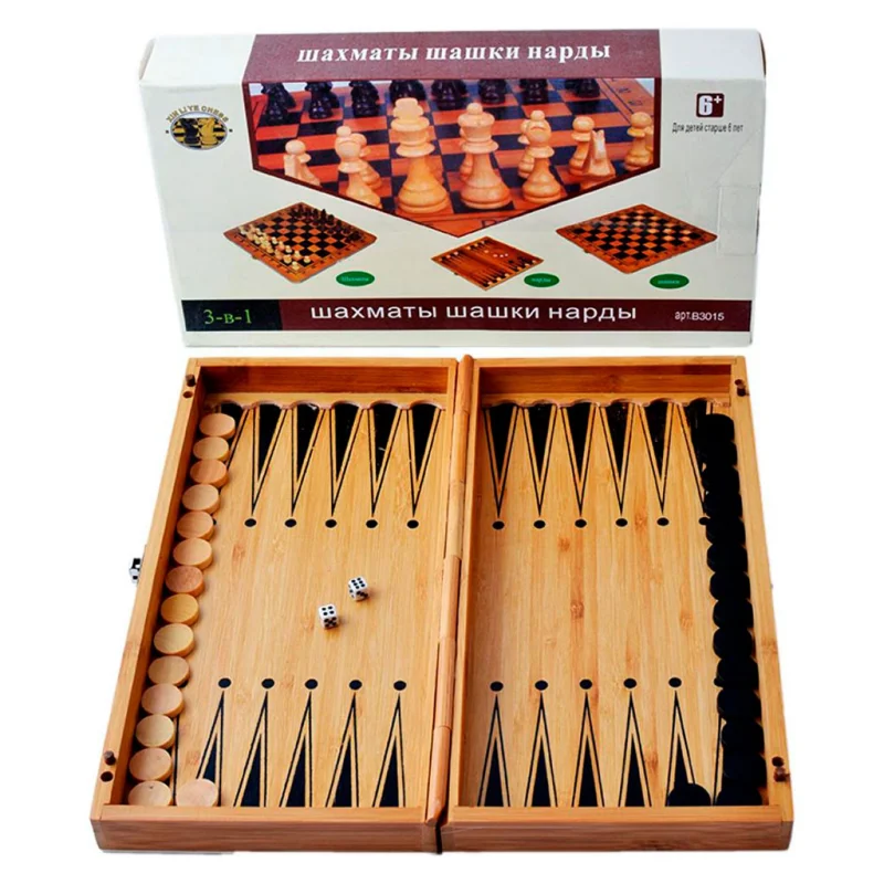 Şahmat + dama + nərd (3-ü 1-də) WS0535, taxta, 30x30 sm — Bakı