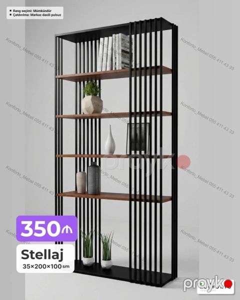 Stellaj – 35×200×100 sm - Müasir metal karkaslı, çoxsəviyyəli rəf — Bakı