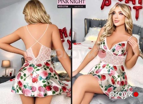 Gecə köynəyi qadınlar üçün ŞHN18-7, rəngbərəng, satin, ölçü L/XL — Bakı