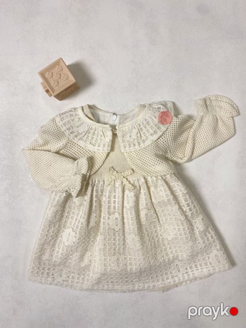 Qızlar üçün ziyafət donu 10879, pambıq, 18-24 ay, bej — Bakı