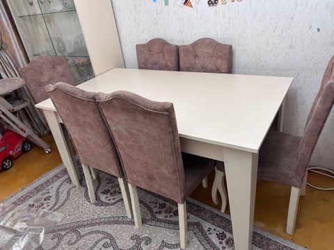 Qonaq otağı üçün, İşlənmiş, Kvadrat masa, 4 stul — Vasiteci Sekine Xanim — Столы и стулья
