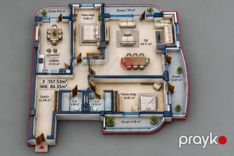 Satılır 3 otaqlı yeni tikili 157 m² — Bakı