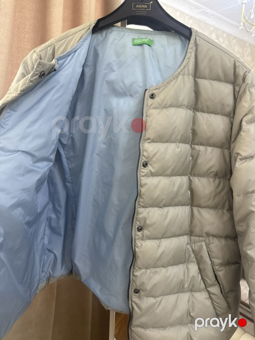 Yüngül puf şişmə jaket - Rəng: açıq boz (iç astar açıq mavi) - Model — Kurtkalar, Bakı (3)