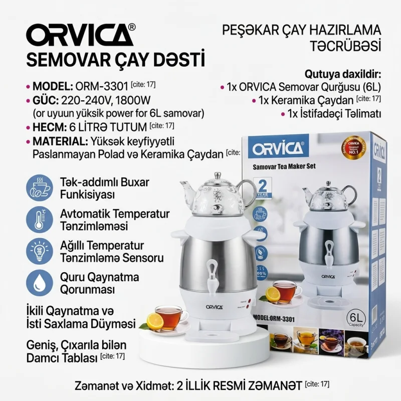 Elektrik samovar Orvica ORM-3301 Ağ — Bakı