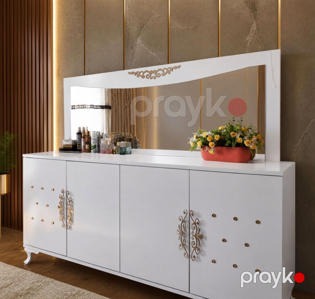 Ağ rəngli geniş konsol güzgü ilə - Dizayn: Minimalist-ağ korpus — Komodlar və tumbalı, Mehdiabad (2)