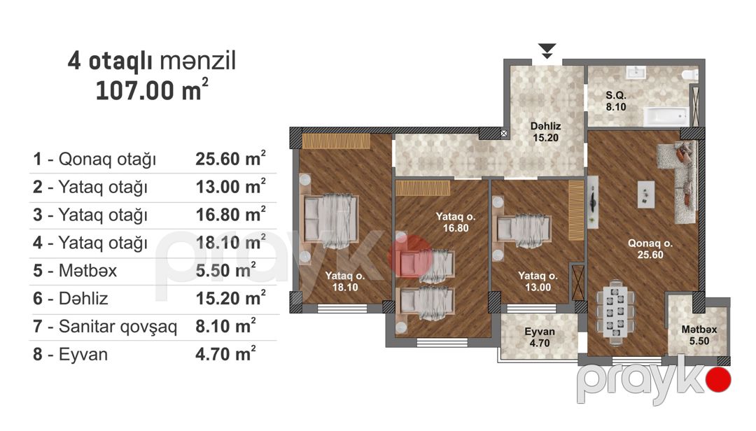 Satılır 4 otaqlı yeni tikili 107 m² — Mənzil, Bakı (2)