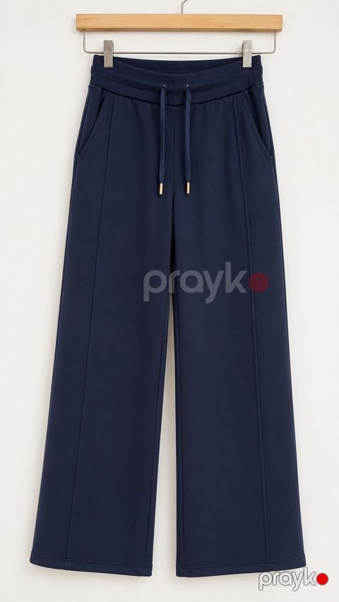 Qadın geniş kəsimli trikotaj şalvar – tünd lacivərt - Model: culotte — Xırdalan