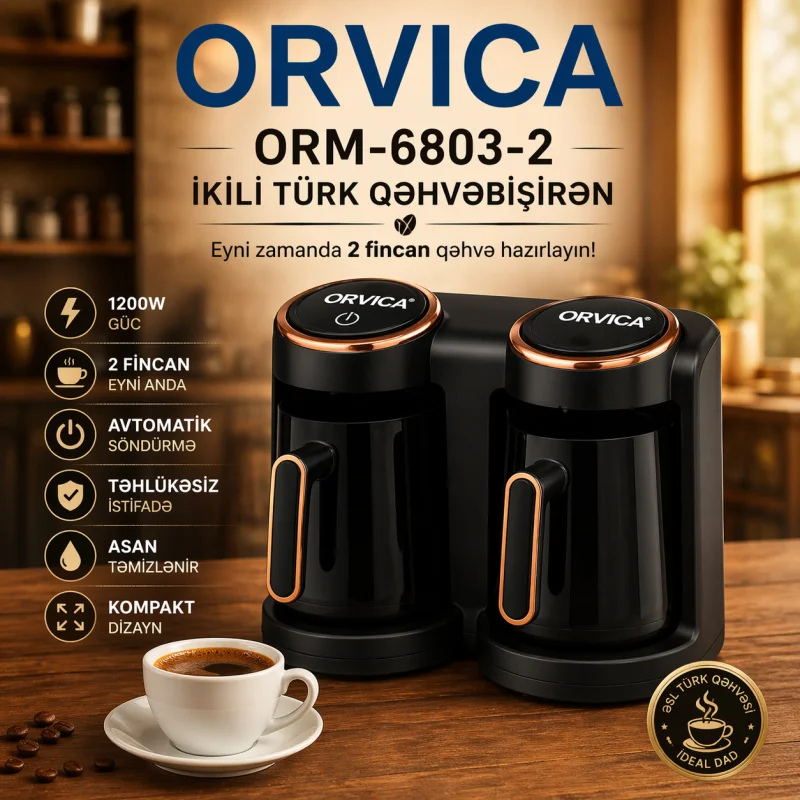 Qəhvəbişirən Orvica ORM-6803-2, Qara — Etrend.az — Coffee machines and coffee makers