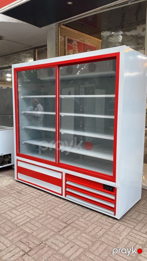Mağaza/market üçün iki sürgülü şüşə qapalı soyuducu vitrin - Rəng: ağ — Digah