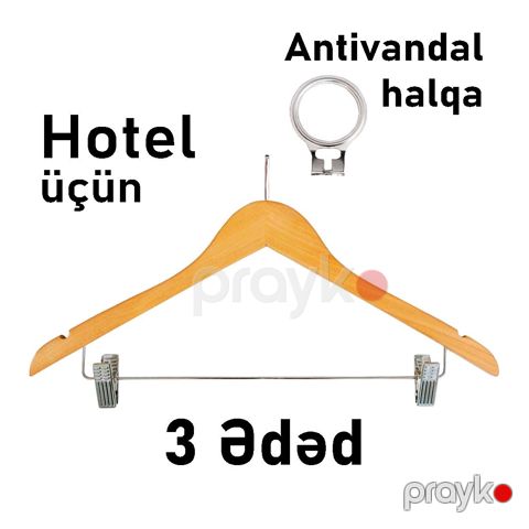 Paltarasan, otel üçün, antivandal halqalı, 3 ədəd, taxta - FenExAsılHotel03n2 — Bakı