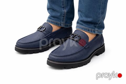 Kişilər üçün lofer 01255, göy, təbii dəri, ölçü 40 — Bakı