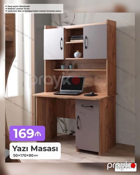 Düz masa, Stulsuz, Polkalı, Siyirməli, Teksturalı laminat — Bakı