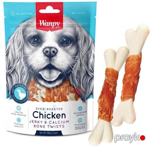 İtlər üçün məzə Wanpy Chiken Jerky & Calcium Bone Twists, toyuq əti ilə, 100 q — Bakı