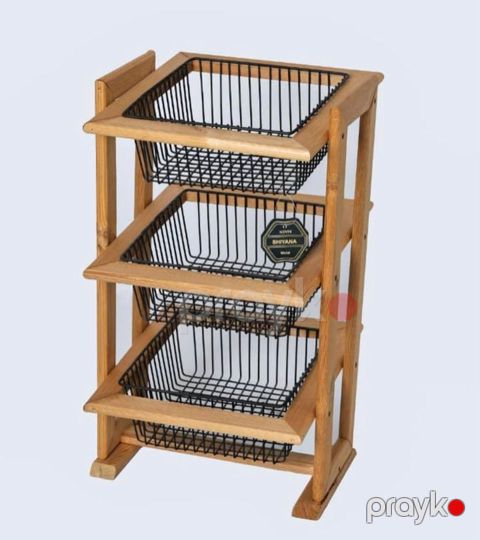Meyvə saxlama qabı 0083, metal/taxta, qara/qəhvəyi, 80x38x32 sm