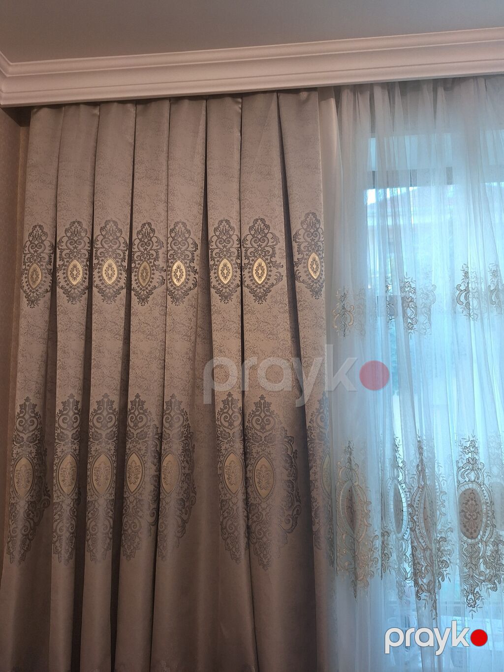 Zərif naxışlı pərdə dəsti - Komplekt: qalın dekorativ pərdə və tül — Pərdələr, kornişlər, jalüzilər, Masazır (4)