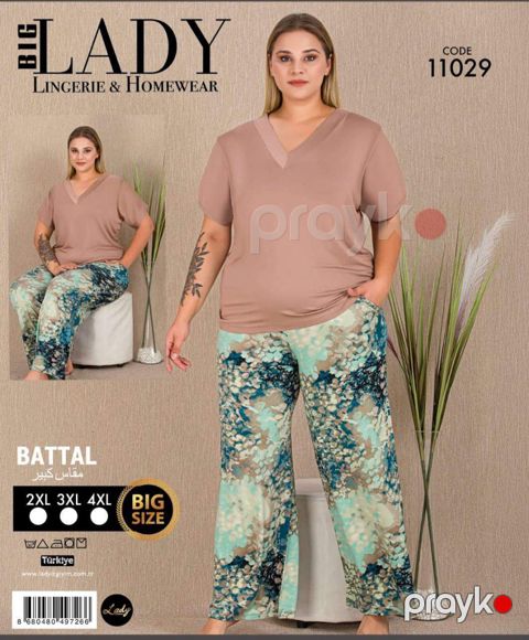 Qadınlar üçün dəst BL-11029, rəngbərəng, pambıq, ölçü XXL — Bakı
