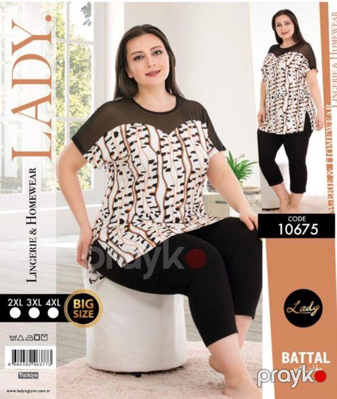 Qadınlar üçün dəst BL-10675, rəngbərəng, pambıq, ölçü XXL — Bakı