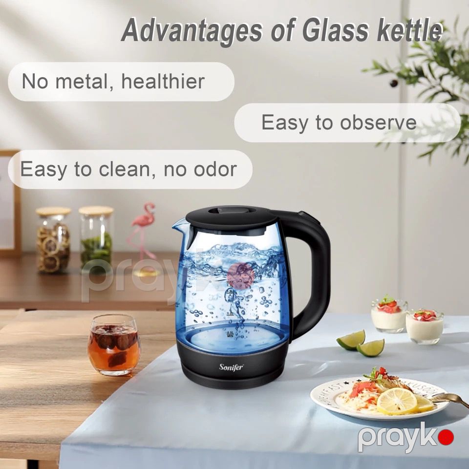 Sonifer SF-2079 Şüşə Elektrikli Çaydan 1.7L 2200W LED İşıqlı və Avtomatik Sönmə Funksiyalı — Elektrik çaydanları və termoslar, Bakı (3)